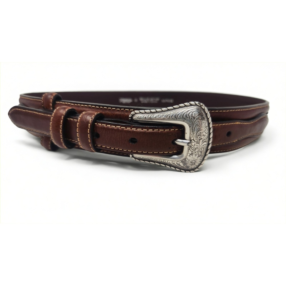 Nocona Belt Co Leather Woven Inlay Western Belt Sz 36 90s Cowboy Rodeo Accessory